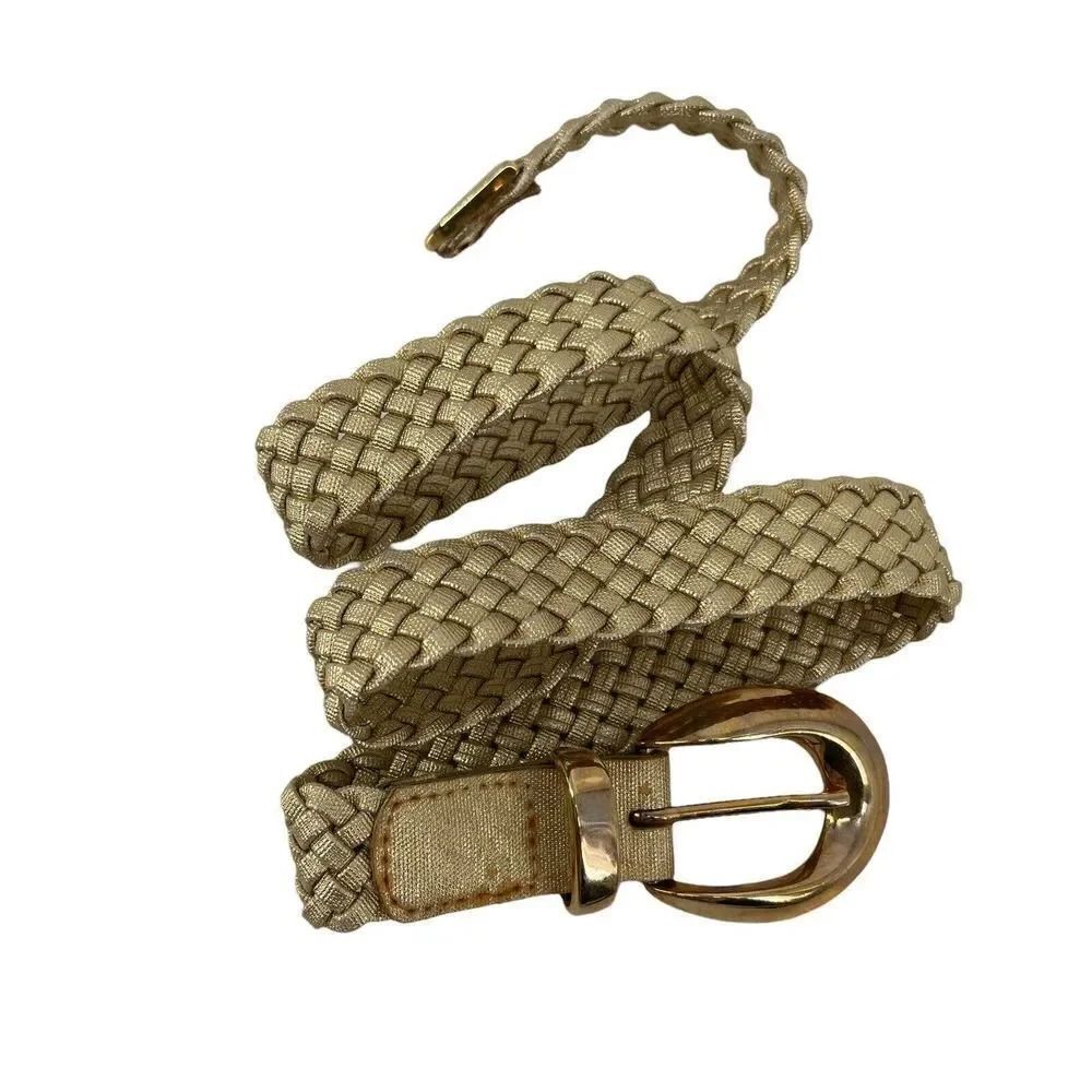 Vintage Belt Gold Metallic Woven Womens Size XS / S Classic 1 Inch Wide Braided